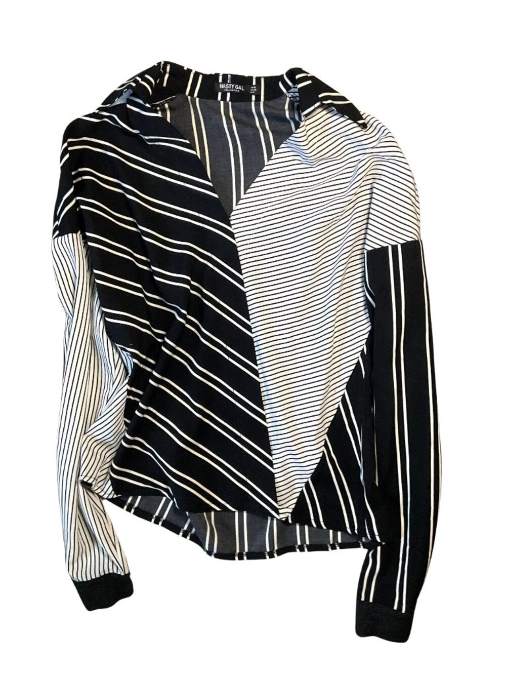 Black and White Striped Long Sleeve Blouse - Size 6